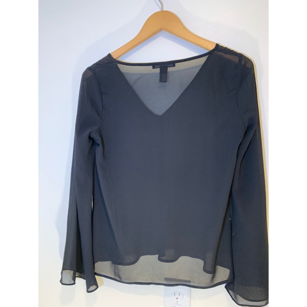 Sheer whimsigoth fairy grunge Top Small Black Chiffon flare sleeve layer Womens‎ - Picture 5 of 7